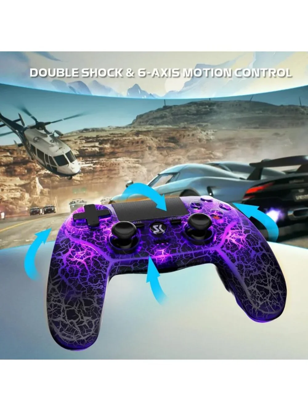 2 Pack Wireless PS4 Controllers - LED Backlit, 1000mAh Battery, Double Shock